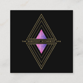 Cartão De Visita Quadrado *~* Triângulos Pretos Dourados Alquimia Geométrica