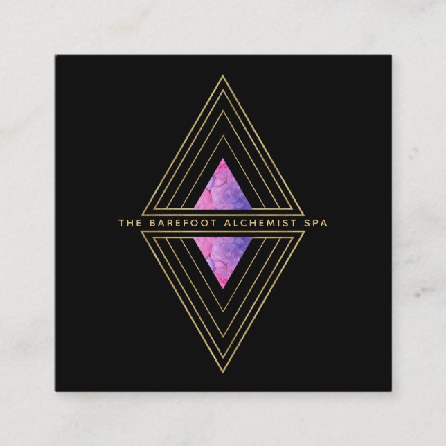Cartão De Visita Quadrado *~* Triângulos Pretos Dourados Alquimia Geométrica (Frente)