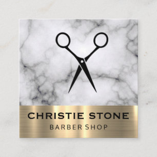 Cartão De Visita Quadrado Trim Dourado de Mármore Moderno de Shears