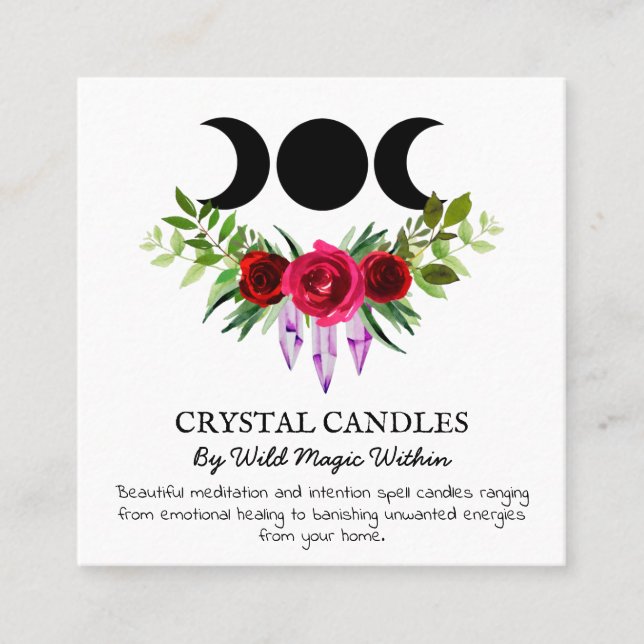 Cartão De Visita Quadrado Trinity Moon Intenção Crystal Candle Spell (Frente)