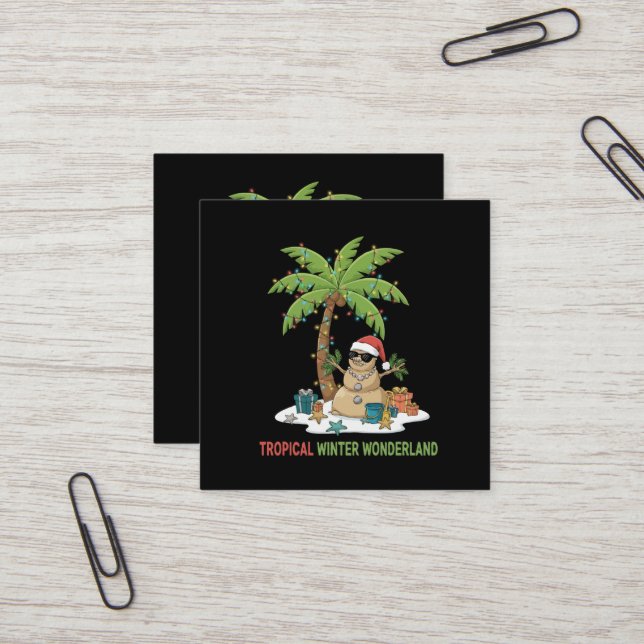 Cartão De Visita Quadrado Tropical Winter Wonderland | Funny Christmas  (Frente/Verso In Situ)