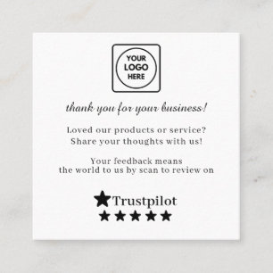 Cartão De Visita Quadrado Trustpilot QR Link de Feedback de Negócios Perso