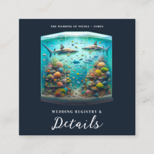 Cartão De Visita Quadrado Tubarao & Peixe Aquario Aquarela Casamento Aquario