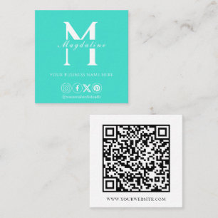 Cartão De Visita Quadrado Turquesa de Código QR de Mídia Social Minimalista