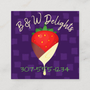 Cartão De Visita Quadrado tuxedo chocolate cobria fruta de morangos