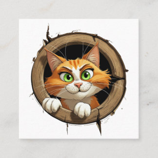 Cartão De Visita Quadrado Um Gato de Cartoon com Olhos Verdes Brilhantes