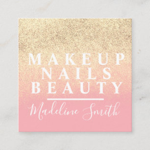 Cartão De Visita Quadrado Unhas de Artista de Maquiagem Rosa Dourado com Bri