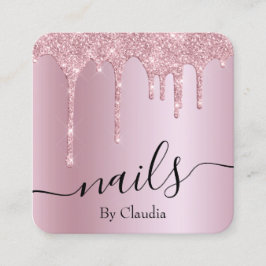 Cartão De Visita Quadrado unhas de brilho dourado cor-de-rosa-na moda elegan