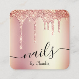 Cartão De Visita Quadrado unhas de brilho dourado de rosa na moda de Elegant