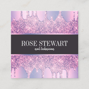 Cartão De Visita Quadrado unhas de brilho roxo moderno e elegante