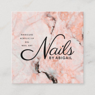 Cartão De Visita Quadrado Unhas de Marble Rosa Branca por Nome Site e Códig