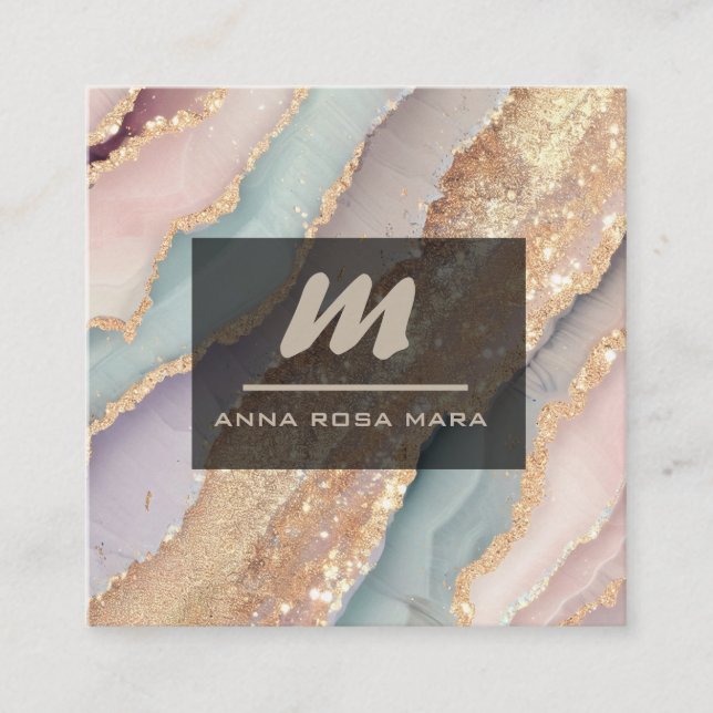 Cartão De Visita Quadrado *~* Unicorn Rainbow QR PASTEL Luxe AP66 inicial (Frente)