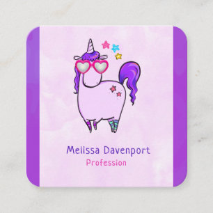 Cartão De Visita Quadrado Unicórnio Bonito em Óculos Formatados pelo Cora