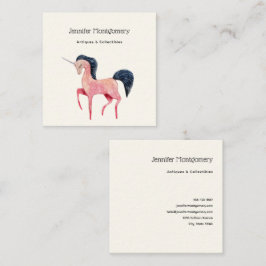 Cartão De Visita Quadrado Unicórnio Nórdico Rosa com Mão Negra