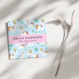 Cartão De Visita Quadrado Unicórnios bonitos, Kids Play Center, Centro de At