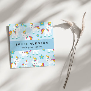 Cartão De Visita Quadrado Unicórnios bonitos, Kids Play Center, Centro de At