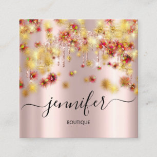 Cartão De Visita Quadrado Unidade de Confetti de Rosa de Compro Boutique Pro