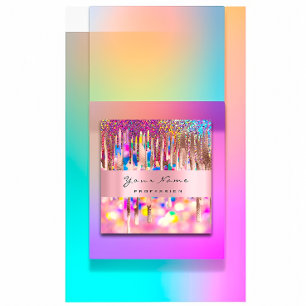 Cartão De Visita Quadrado Unidades Holográficas Rosa do Unicórnio do Makeu