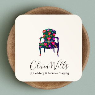 Cartão De Visita Quadrado Upholsterer Floral Interior Design Cadeira Frances