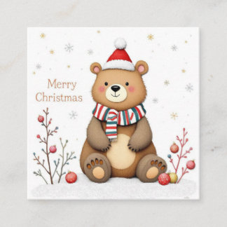 Cartão De Visita Quadrado Urso de Natal