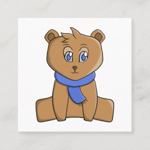 Cartão De Visita Quadrado Urso de pelúcia vestindo lenço azul