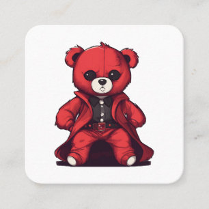 Cartão De Visita Quadrado Urso fofo menino vermelho