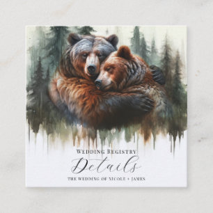 Cartão De Visita Quadrado Ursos em Aquarela Detalhes da Natureza Rústica