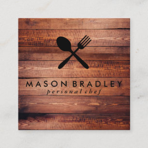 Cartão De Visita Quadrado Utensílios de madeira rústicos