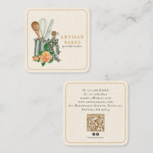 Cartão De Visita Quadrado Utensílios de Padaria Código QR de Padaria Confeit