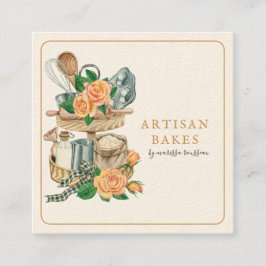 Cartão De Visita Quadrado Utensílios de Padaria da Panificadora Baker