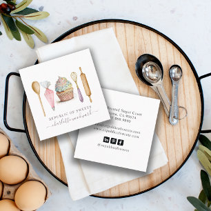 Cartão De Visita Quadrado Utensílios de pastelaria de cupcake