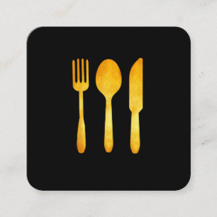 Cartão De Visita Quadrado Utensílios Luxe Dourados da comida