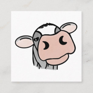 Cartão De Visita Quadrado vaca de desenho animado preto branco rosa beijo ci