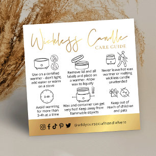 Cartão De Visita Quadrado Vela Sem Pavio Logotipo Dourado em Script Lux Care