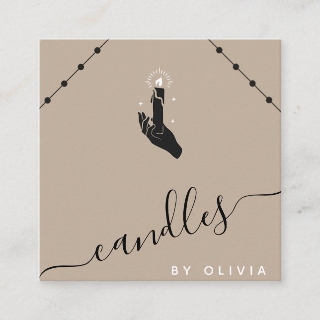 Cartão De Visita Quadrado Velas feitas à mão - Chic Boho Social Media (Frente)