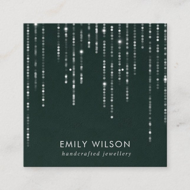 CARTÃO DE VISITA QUADRADO VELVET STRING LIGHS VERDE ESTUDO EXIBIÇÃO DE OUVIR (Frente)