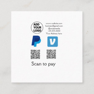 Cartão De Visita Quadrado Vênmo paypal scan para pagar o texto do logotipo d