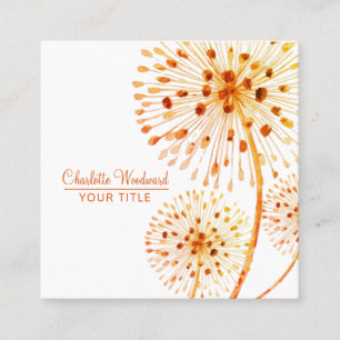 Cartão De Visita Quadrado Vento Laranja Queimado Flor Aquarela