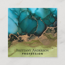 Cartão De Visita Quadrado Verde Azul Dourado preto