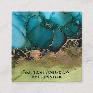 Cartão De Visita Quadrado Verde Azul Dourado preto