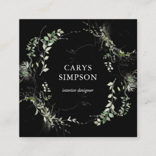 Cartão De Visita Quadrado Verde Botânico E Moderno Do Esboço