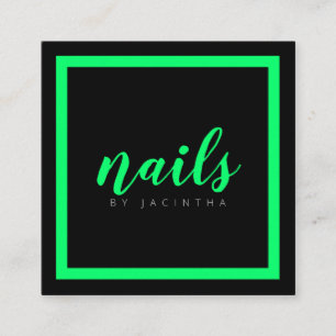 Cartão De Visita Quadrado Verde Brilhante Neon Modern Nail Technician Salon