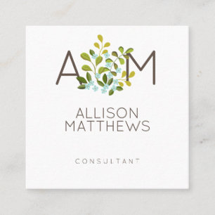 Cartão De Visita Quadrado Verde contemporâneo floral moderno