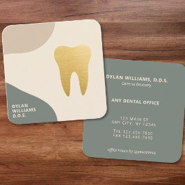 Cartão De Visita Quadrado Verde Dourado Dental Minimalista Moderno