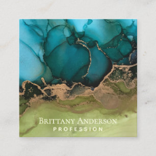 Cartão De Visita Quadrado Verde Dourado negro