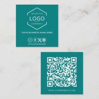 Cartão De Visita Quadrado Verde verde-lacrimogêneo de código QR de mídia soc