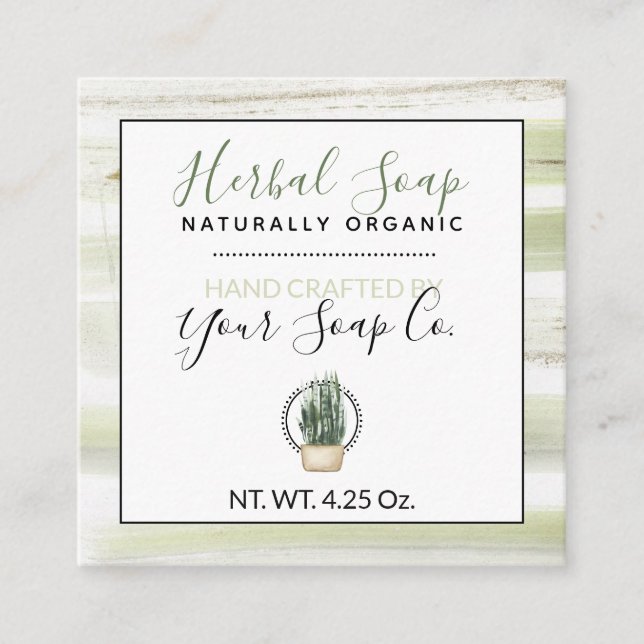 Cartão De Visita Quadrado Verdes Aquarelas + Planta (Personalizada) #Sap Han (Frente)