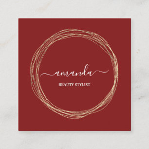 Cartão De Visita Quadrado Vermelho de quadro do Ouro de logotipo de ativaç