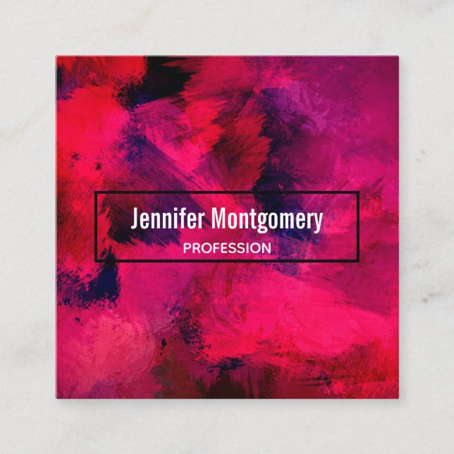 Cartão De Visita Quadrado Vermelho escuro e roxo, preto e Abstrato moderno (Frente)