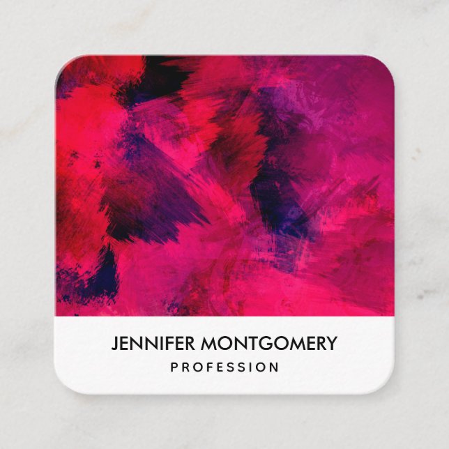 Cartão De Visita Quadrado Vermelho escuro e roxo, preto e Abstrato moderno (Frente)
